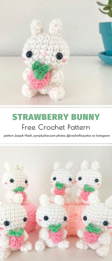 Confection Au Crochet, Crochet Strawberry, Crochet Bunny Pattern, Easter Crochet Patterns, Crochet Animals Free Patterns, Crochet Design Pattern, Kawaii Crochet, Crochet Amigurumi Free Patterns, Beginner Crochet Projects