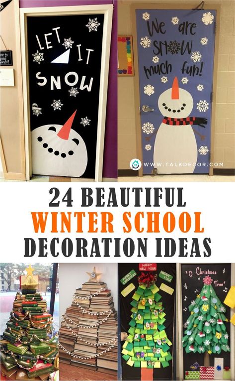 Christmas Diy Classroom Decorations, Snow Much Fun Classroom Door, Decorate School For Christmas, Decorate School Doors For Christmas, Winter Classroom Door Decorating Contest, Christmas Wall Decorations Ideas Classroom, Christmas Decor For Preschool, Santa's Workshop Classroom, Silent Night Bulletin Board Ideas