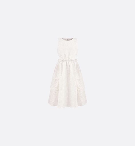 Kids' Flared Dress Ivory Jacquard with Cloqué Effect | DIOR Dior Kids, Dior Star, Ivory Fabric, Heart Embroidery, Mens Travel Bag, Flared Dress, Star Shoes, Floral Jacquard, Tshirt Skirt