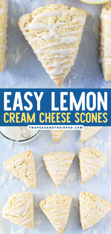 Lemon Cream Cheese Scones Cream Cheese Scones Recipe, Tender Scones, Cream Cheese Scones, Cheese Scones Recipe, Lemon Scones Recipe, Cheese Scone Recipes, Gluten Free Brunch, Scones Recipe Easy, Lemon Scones