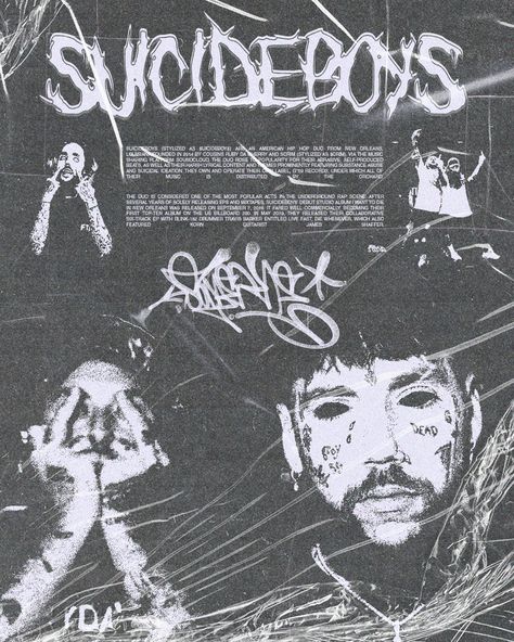 Suicideboys poster by stssyz.art Sui̇ci̇deboys Posters, Clutter Wall, Scrim Rapper Aesthetic, Grunge Inspiration, Swag Poster, Typography Graffiti, Bleach Designs, Grey Poster, Digital Art Collage