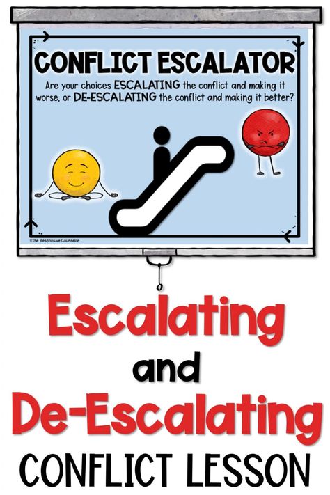 Conflict Escalator Lesson - The Responsive Counselor Conflict Management Activities, Responsibility Activities, Emotional Support Classroom, Emotion Identification, Respect Activities, Conflict Resolution Activities, Empathy Activities, Restorative Practices, Elementary School Counselor