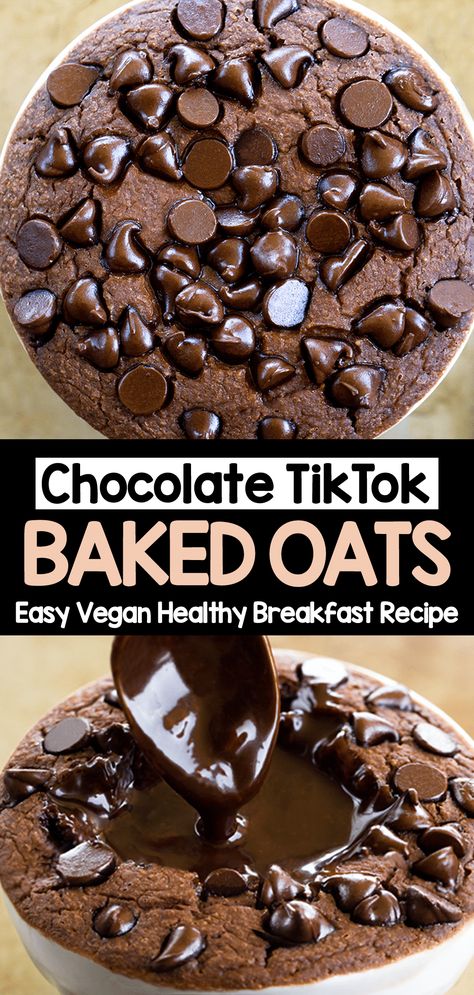 Chocolate TikTok Baked Oats Recipe Chocolate Baked Oats Vegan, Chocolate Oat Recipes, Easy Baked Oats No Banana, Best Baked Oats, Healthy Chocolate Baked Oats, Tiktok Baked Oats, Bake Oats Recipe, Chocolate Oats Breakfast, Chocolate Protein Baked Oats