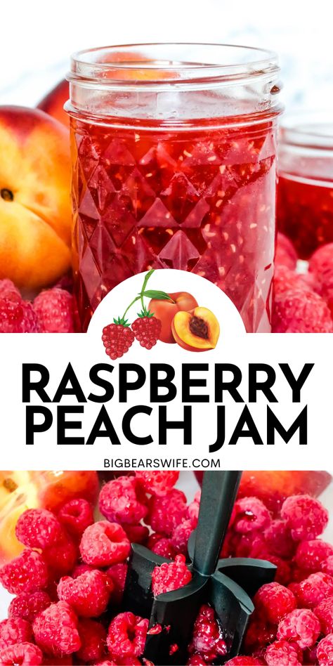 Raspberry Peach Jam, Canning Jam Recipes, Raspberry Jam Recipe, Freezer Jam Recipes, Peach Raspberry, Home Canning Recipes, Jam Recipes Homemade, Canning Jam, Canning Food Preservation