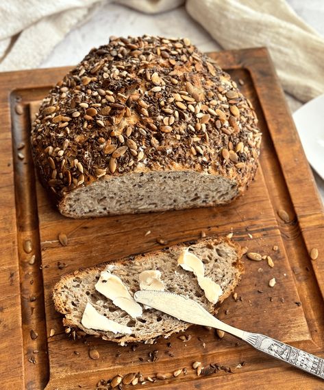 Seeded Whole-Grain No-Knead Norwegian Bread Grain Bread Recipe, Grain Bread, Icelandic Bread, Seven Grain Bread Recipe, Norwegian Bread Recipes, Norwegian Bread, Multi Grain Bread Recipes, Whole Wheat Seed Bread Recipe, Seeded Bread