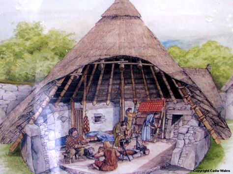 Modern depiction of Celtic Roundhouse, The Din Lligwy Ancient Village, 3-4th century AD, North Wales. Natural Building, Celtic Art, Ancient Engineering, Primitive Houses, Ancient Celts, Ancient Village, Mary Cassatt, Celtic Culture, Round House