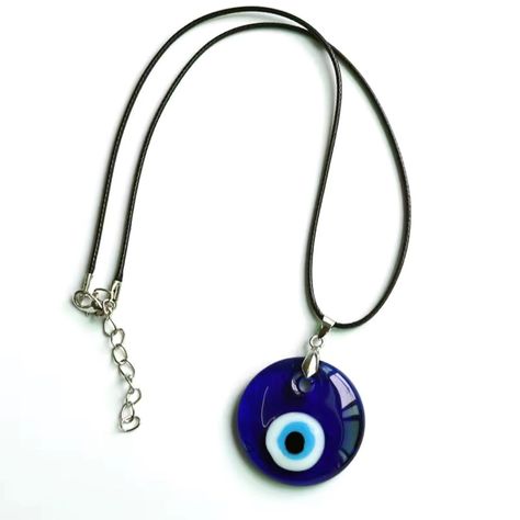 1pc Evil Eye Necklace Blue Glass Leather Rope 3cm/1.18'' Evil Eye Pendant Necklace Amazing Condition! Super Trendy. Perfect For Summer! Teal Eyes, Glass Fashion, Eye Pendant Necklace, Fashion Pendant, Party Necklace, Round Necklace, Protection Necklace, Blue Evil Eye, Eye Pendant