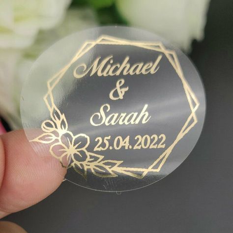 . Perfect for sealing wedding invitations, thank you cards, favors, and more! #weddingstickers #weddingfavors #weddinginvitations . #Wedding_Stickers_Printables #Personalized_Wedding_Stickers #Transparent_Labels #Clear_Labels Wedding Sticker Design, Personalized Wedding Stickers, Anniversary Party Favors, Transparent Labels, Birthday Party Stickers, Wedding Stickers Labels, Diwali Diya, Candy Gift Box, Gift Box Birthday