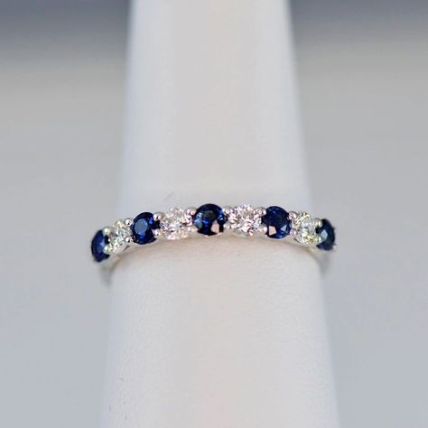 Sapphire & Diamond Anniversary Wedding Band in 18k White Gold - (#31-HRSAP00135)8 - Divine & Timeless Jewelry. #jewelry #ring #weedingrings #bestrings #giftideas #bestgift #giftforher #giftforbelovedone #giftideas2021 #jewelryhouse Sapphire And Diamond Band, Shiny Rings, Sapphire Wedding Rings, Anniversary Wedding Band, Sapphire Wedding Band, Sapphire Band, White Gold Wedding Bands, Sapphire Wedding, Sapphire Diamond Ring