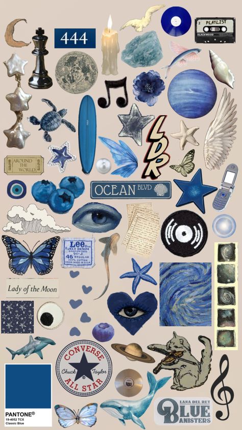 #blue #blueaesthetic #angelnumber #moon #staraesthetic #converse #hearts #aesthetic #coastalaesthetic #coastal #coast #myfirstshuffle Phone Cover Stickers, Hearts Aesthetic, Blue Scrapbook, Scrapbook Printing, Iphone Case Stickers, Scrapbook Book, Collage Phone Case, Scrapbook Stickers Printable, Phone Stickers