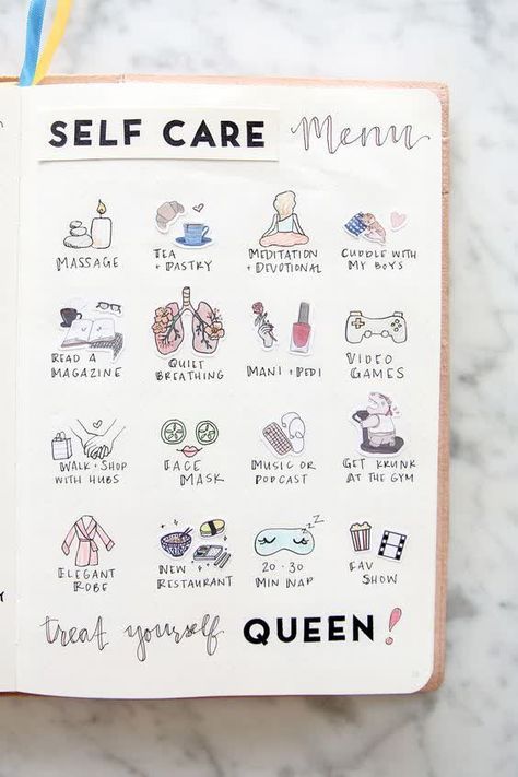 Self care doodles for your bullet journal. Self Care Menu, Bullet Journal Mental Health, Bullet Journal Page, Bullet Journal Spreads, Self Care Bullet Journal, Bullet Journal Notebook, Bullet Journal Writing, Bullet Journal Spread, Bullet Journal Inspo