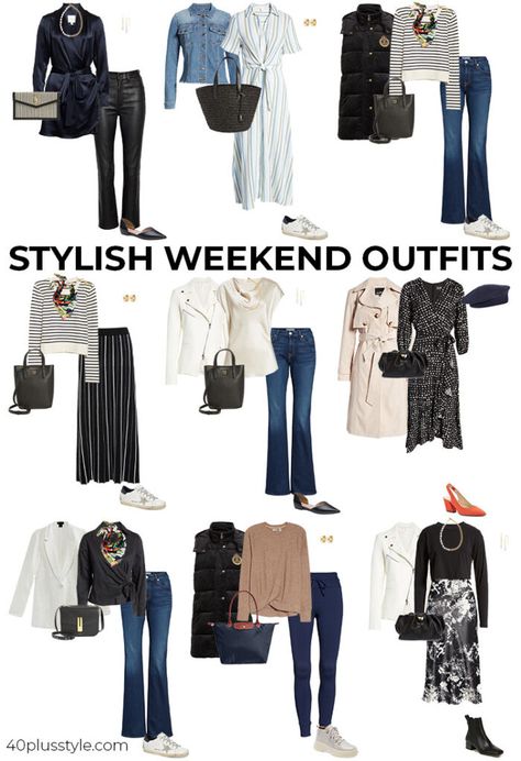 Casual Weekend Outfit Spring, Casual Weekend Outfit Summer, Travel Capsule Wardrobe Spring, Weekend Trip Outfits, Weekend Capsule Wardrobe, Spring Weekend Outfit, Weekend Getaway Outfits, 10 Item Wardrobe, Casual Oufits