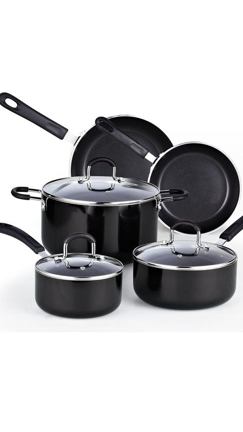 Black Utensils, Apartment Necessities, Gadgets Home, Kitchenware Set, Kitchen Cookware Sets, Nonstick Cookware Sets, Electronic Appliances, Door Design Interior, Black Home