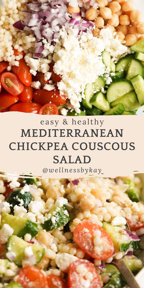 Chickpea Couscous, Lemon Olive Oil Dressing, Pearl Couscous Recipes, Mediterranean Recipes Healthy, Couscous Salad Recipes, Mediterranean Couscous, Mediterranean Chickpea, Mediterranean Diet Recipes Dinners, Pearl Couscous