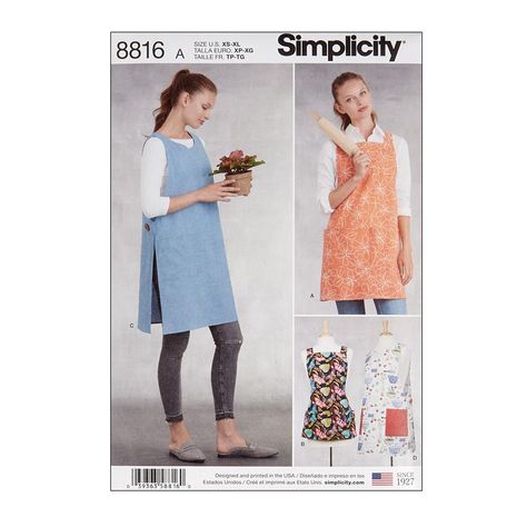 Simplicity 8816 Misses' Aprons A (Sizes XS-S-M-L-XL) - Discount Designer Fabric -  Fabric.com Cross Back Apron Pattern, Apron Dress Pattern, Apron Sewing, Cross Back Apron, Apron Sewing Pattern, Style Indie, Estilo Indie, Kwik Sew, Indie Style