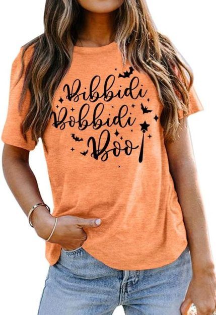 Disney Halloween Parties, Printed Tee Women, Bibbidi Bobbidi Boo, Disney Halloween Shirts, Graphic Shirt Design, Letter Print Tee, Boo Shirts, Funny Letters, Halloween Shirts