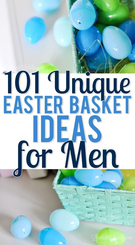 Check out this list of over 100 Easter basket ideas for men - great ideas whether you're shopping for a husband, boyfriend, or father. Huge list of unique ideas for lots of different interests. Easter Basket Ideas For Men, Husband Easter Basket, Boyfriend Easter Basket, Mens Easter Basket, Unique Easter Basket Ideas, Easter Basket Themes, Adult Easter Baskets, Unique Easter Baskets, Easter Gift For Adults