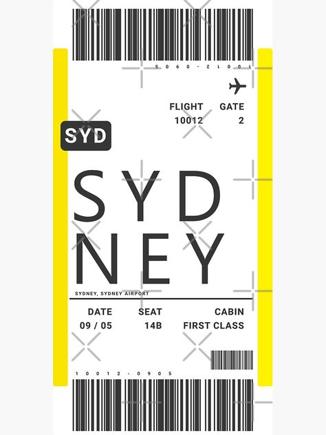 "Sydney Boarding Pass Plane Ticket" Sticker by ind3finite | Redbubble Australia Flight Ticket, Airport Board, Wallpaper Sydney, Airport Tickets, Ticket Sticker, Airplane Ticket, Jet Fighter Pilot, First Class Tickets, Phone Things