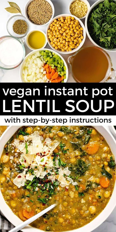 Creamy Vegan Instant Pot Lentil Soup Instant Pot Garbanzo Beans, Instant Pot Lentil Soup, Best Lentil Soup Recipe, Lentils Soup, Vegan Instant Pot, Vegan Lentil Soup, White Balsamic, Healthy Soups, One Pot Dinners