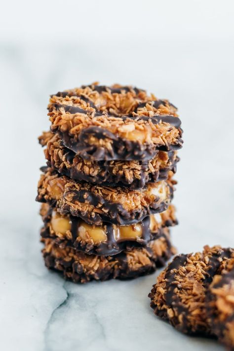 Samoas Recipe, Girl Scout Cookie Recipes, Kraft Caramel Bits, Iconic Girl, Assorted Cookies, Samoa Cookies, Coconut Cookies Recipes, Caramel Bits, Baking Stuff