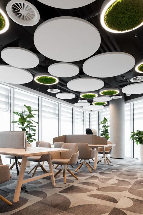 Inspiration Business Office Decor, Office Ceiling, Cool Office Space, Office Tour, Corporate Office Design, Work Office Decor, Corporate Office Decor, Green Office, Office Space Design