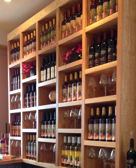 Wide River Winery Tasting Room, Le Claire, Iowa. Wine Boutique Shops, Chocolate Store Design, Wine Store Design, Wine Shop Interior, Wine Barrel Wall, Home Bar Ideas, Winery Tasting Room, Barrel Room, Rustic Wine Racks