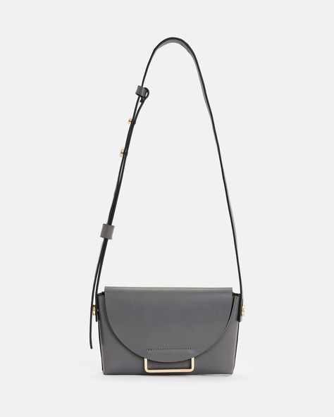 Francine Leather Crossbody Bag Slate Grey | ALLSAINTS Womens Wallets, Slate Grey, 2024 Collection, Online Bags, All Saints, Summer Essentials, Leather Jackets, Cow Leather, Leather Crossbody Bag