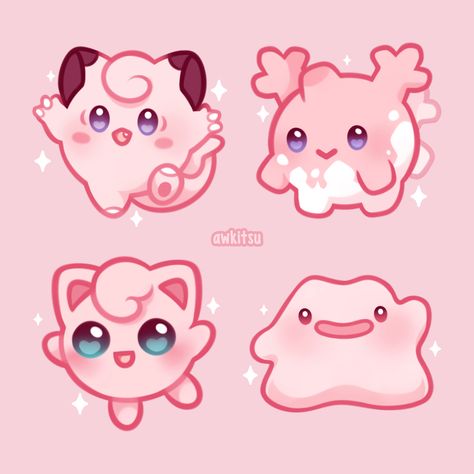 Easy Pokemon, Draw Pokemon, 150 Pokemon, Pink Tattoo, Poppy Drawing, Pokemon Stickers, Cute Pokemon Pictures, Cute Animal Drawings Kawaii, Cute Kawaii Drawings