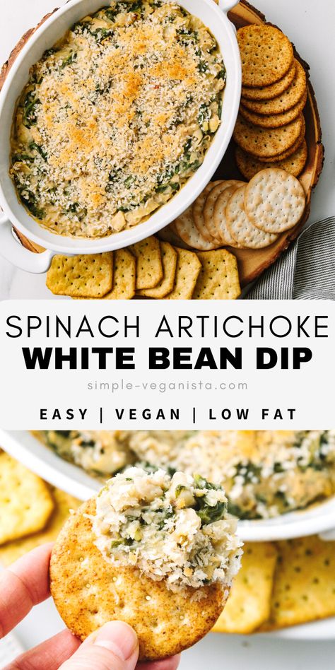 White Bean Dip Recipe, Vegan Apps, Bean Dip Recipes, Vegan Spinach, White Bean Dip, Healthy Appetizer, Vegan Dip, Bean Dip, Pita Chips