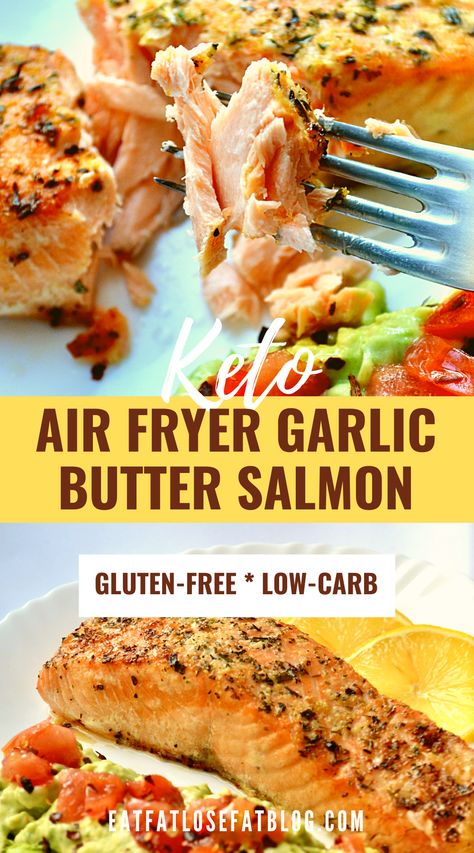 keto air fryer garlic butter salmon recipe | easy Keto-friendly seafood recipe | keto air fryer recipes | keto salmon | keto air fryer salmon | keto salmon air fryer Keto Salmon Meal, Salmon Air Fryer Recipes Garlic Butter, Healthy Dinner Recipes Air Fryer Salmon, Seafood Recipes Gluten Free, Keto Salmon Air Fryer, Salmon Air Frier Recipes, Easy Keto Salmon Recipes, Salmon Recipes Baked Healthy Air Fryer, Awaken 180 Recipes