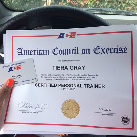 Tiera Gray has joined the ranks of ACE Certified Personal Trainers! Certified Personal Trainer Aesthetic, Ace Personal Training, Personal Trainer Certificate, Coursera Certificate, Ace Personal Training Exam Tips, Uk Driving Test Pass Certificate, Personal Training Logo, Personal Training Certification, Goals Board