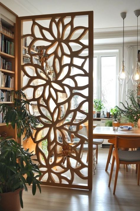 "Create stylish and functional spaces with DIY Decorative Room Dividers! 🛠️🚪 Perfect for adding privacy and style to any room. 🌟✨ #DIYRoomDividers #HomeProjects #DecorIdeas" Wall Separation Ideas Room Dividers Wood, Small Space Divider Ideas, Divider Screen Design, Doorway Divider Ideas, Screen Dividers For Rooms, Home Office Partition, Seperator Ideas, Wooden Room Dividers Dividing Wall, Boho Room Divider Wood