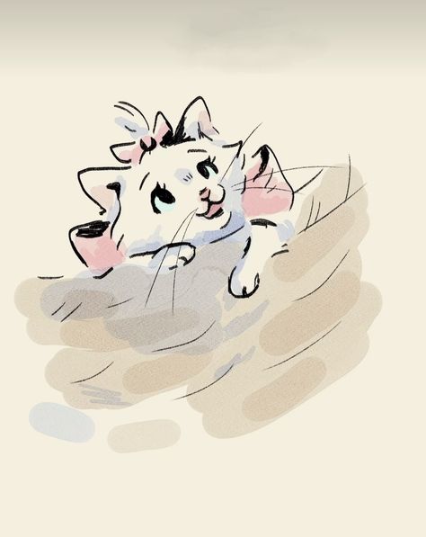 Marie Art Aristocats, Aristocats Fanart, Aristocats Drawing, Disney Cat Characters, Aristocats Poster, The Aristocrats, Old Disney Movies, Marie Cat, Disney Cats