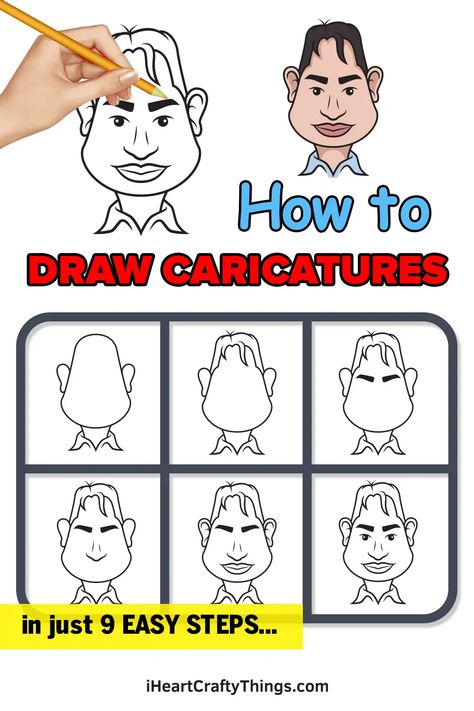 Caricature Step By Step, How To Draw Caricatures, Whimsical Art Drawings, Draw Caricatures, Caricature Tutorial, Draw Doodles, Eagle Artwork, Pencil Drawings For Beginners, Draw Faces