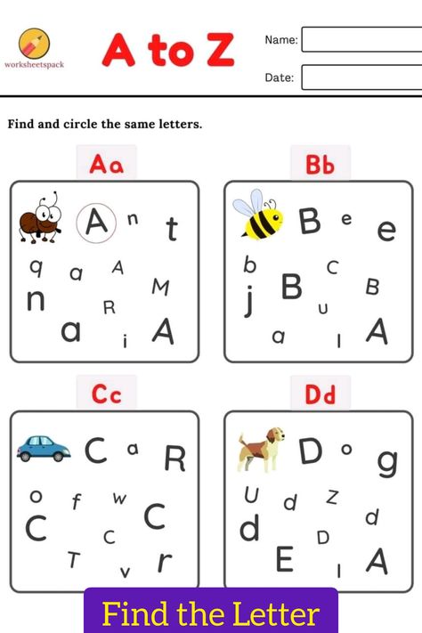 Identify Alphabet Worksheet, Identify Alphabet Activities, Find Letter A Worksheet, Uppercase Alphabet Printable, Uppercase And Lowercase Worksheet, Find Alphabet Worksheet, Letter Find Worksheets Free Printables, Identify Letters Activities, Find The Letter Free Printables