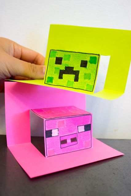 How to fold an easy pop-up MInecraft Creeper and Pig Paper Craft with kids Roblox Activities For Kids, Minecraft Cards, Minecraft Activities, Minecraft Diy Crafts, Video Game Crafts, Pig Crafts, Diy Minecraft, Kid Art, Minecraft Birthday