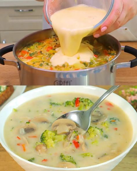 This comforting and creamy broccoli soup is a simple and delicious meal perfect for any time of the year. Paired with homemade garlic herb bread, it makes for a cozy and satisfying dish. The flavors of sautéed vegetables, creamy milk, and a hint of Italian herbs come together beautifully in this quick and easy recipe. Preparation Time: Prep time: 15 minutes Cook time: 25 minutes Ingredients: For the Soup: 1 onion, chopped 1 red bell pepper, chopped 100 g mushrooms, sliced 1 tablespoon butter 3 t Garlic Herb Bread, Creamy Broccoli Soup, Bread Toppings, Vegan Feta Cheese, Cheese Alternatives, Creamy Broccoli, Italian Herbs, Herb Bread, Broccoli Soup