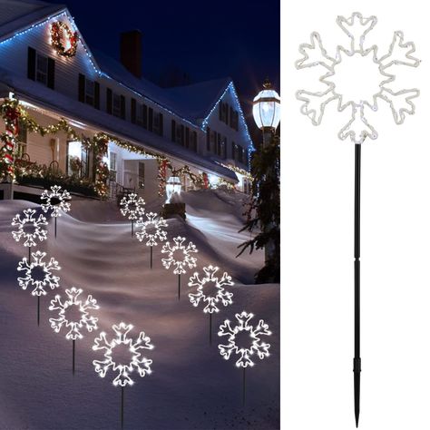 Brightown Christmas Snowflake Pathway Lights, 2 Packs 10 Lights 27ft 240 LED 8 Modes, Shatterproof LED Snowflake Pathway Marker Lights Plug in for Yard, Patio, Outdoor Path Decorations, Snowy White Outdoor Snowflake Lights, Christmas Pathway Lights, Snowflake Christmas Lights, Outdoor Christmas Decorations Yard, Driveway Lighting, Snowflake Lights, Outdoor Path, Pathway Lights, Outdoor Lighting Landscape