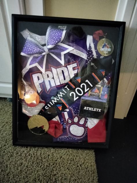 Cheer Ribbon Display, Cheerleading Medal Display Ideas, Cheer Shadow Box Ideas Gifts, Cheer Bow Shadow Box Ideas, Cheerleading Shadow Box Ideas, Cheer Bow Display Ideas, Cheer Display Ideas, Cheer Uniform Shadow Box Ideas, Cheer Medal Display Ideas