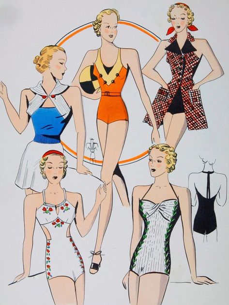 1930s Bathing Suits, 20s Swimwear, 1930s Swimwear, 1960s Swimwear, Vintage Bathing Suit Patterns, Swimming Costumes, Wild Swimming, Fashion 1940s, Era Fashion