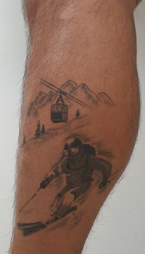 Cable Car Tattoo, Skier Tattoo, Skiing Tattoos, Skiing Tattoo, Car Tattoos, Sleeve Ideas, Sleeves Ideas, Tattoo Illustration, Tattoos For Daughters