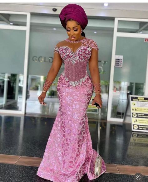 Asoebi Lace Style, Pink Asoebi, Corset Asoebi Styles, Lace Gown Styles Aso Ebi, Pretty In Pink Wedding, Lace Asoebi Styles, Asoebi Lace Styles, Asoebi Lace, Lace Styles For Wedding