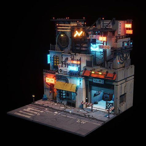 Great Cyberpunk - Anime City concepts for Lego! Cyberpunk House, Cyberpunk Building, Minecraft Welten, Art Cyberpunk, Rpg Map, Building Concept, Isometric Art, Organizing Hacks, Isometric Design