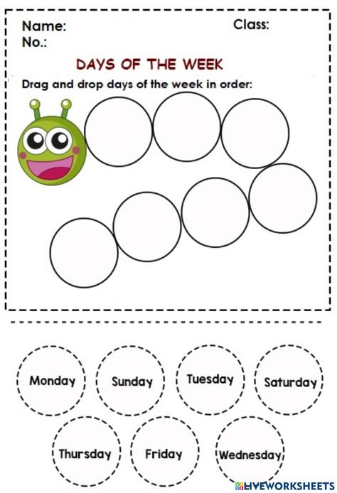 Days Of The Week Activities, Hungry Caterpillar Activities, Homeschool Preschool Activities, English Activities For Kids, Kindergarden Activities, Learning English For Kids, English Lessons For Kids, English Activities, School Worksheets