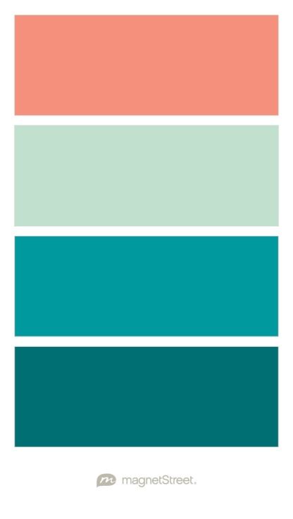 Coral, Celadon, Teal, and Custom Teal Wedding Color Palette - custom color palette created at MagnetStreet.com Baby Boy Nurseries, Custom Refrigerator, Pintura Exterior, Wedding Color Palette, Wedding Color, Foto Inspiration, Wedding Color Schemes, Colour Schemes, Color Pallets