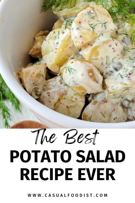 This  Creamy Mustard Dill Potato Salad is the best Potato Salad recipe for summer! This salad is quick and simple , the perfect side dish for summer cookouts. This easy potato salad comes together in minutes and is great side dish for bbq, potlucks, picnics and July Fourth .Simple and delicious this  potato salad is perfect side dish for grilled chicken, fish or steak. The best Mustard DIll Potato Salad recipe. www.casualfoodist.com Mustard Potato Salad, Dill Potato Salad, Dill Potato, Potatoes With Bacon, Best Potato Salad Recipe, Homemade Potato Salads, Dill Potatoes, Red Potato Salad, Red Potato