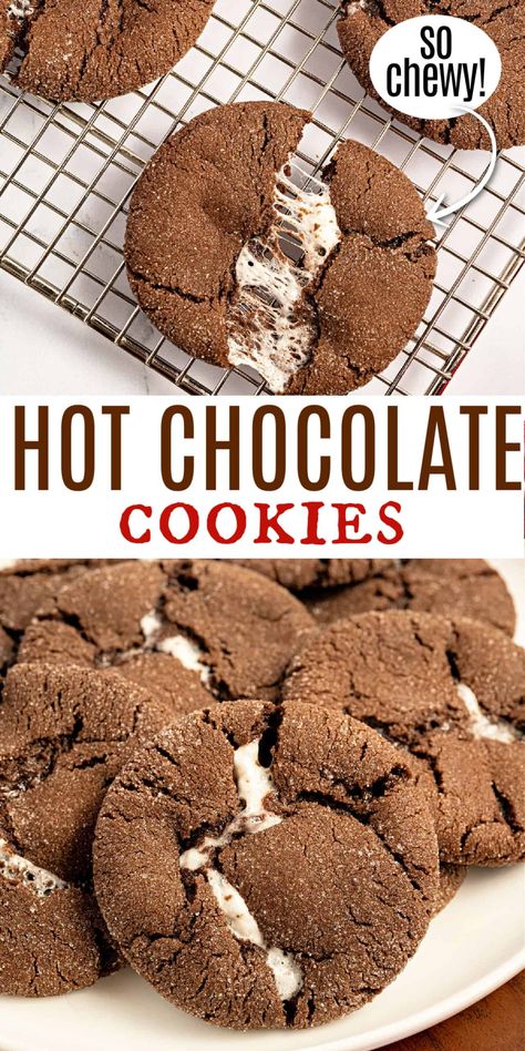 Hot Chocolate And Marshmallow Cookies, Baking With Hot Chocolate Powder, Recipes With Hot Cocoa Packets, Hot Cocoa Cookies Easy, Hot Choc Cookies, Hot Cocoa Donut Recipe, Hot Chocolate Baked Goods, Frozen Hot Cocoa Cookies, Mexican Hot Chocolate Cookie Recipe