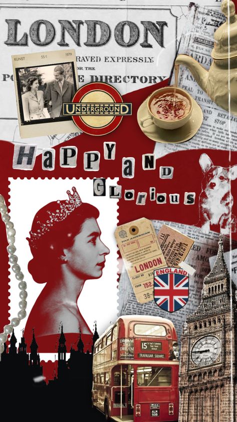 #queenelizabeth #london #hmthequeen #myfirstshuffle #red #britain #londonengland #collage London Aesthetic Wallpaper, London Sketch, City Collage, London Wallpaper, Zine Design, Artistic Wallpaper, London Poster, London Aesthetic, Glue Book