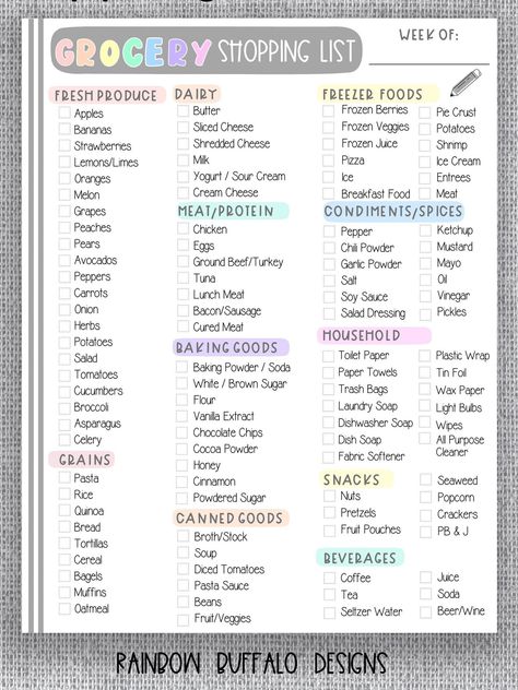 Fruit Grocery, Grocery List Planner, Shopping List Printable, Grocery Checklist, Shopping Checklist, Food Shopping List, Prep Food, Grocery List Template, Meal Plan Grocery List