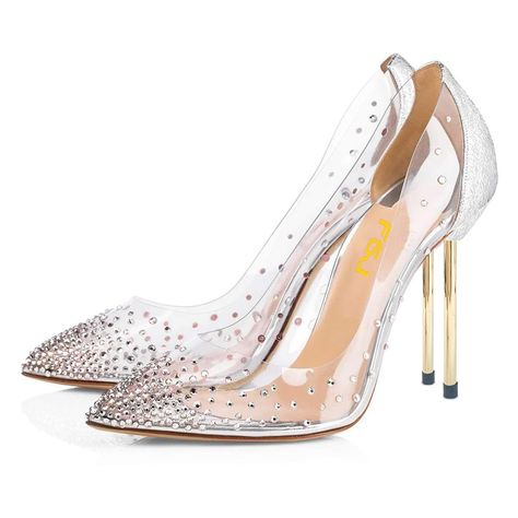 PRICES MAY VARY. Based On Customers' Feedback, Please Choose One Size Up DAINTY HEIGHT: High-heel measures approx. 8.5 cm-12 cm/3.34"-4.75" (varied slightly by size), the best height to show your perfect figure with leg lengthening magic. VERSATILE STYLE: These stylish clear pumps are characterized by pointed toe, stiletto heels,transparent style and studded design. They will definitely add polish to your chic look at evening parties, proms, weddings or daily life. COMFY AND DURABLE: FSJ women shoes are made from premium quality synthetic materials.Built with comfort in mind, they follow the natural curves of the foot and adopt wear-resistant rubber outsole to keep you comfortable and trendy from day to night. CUSTOMER SERVICE: FSJ offers private and professional customization services, su Heels Wedding Shoes, Clear Pumps, Designer Wedding Shoes, Heels Wedding, Wedding Pumps, Tshirt Quilt, Prom Heels, Toe Post Sandals, Wedding Shoes Heels